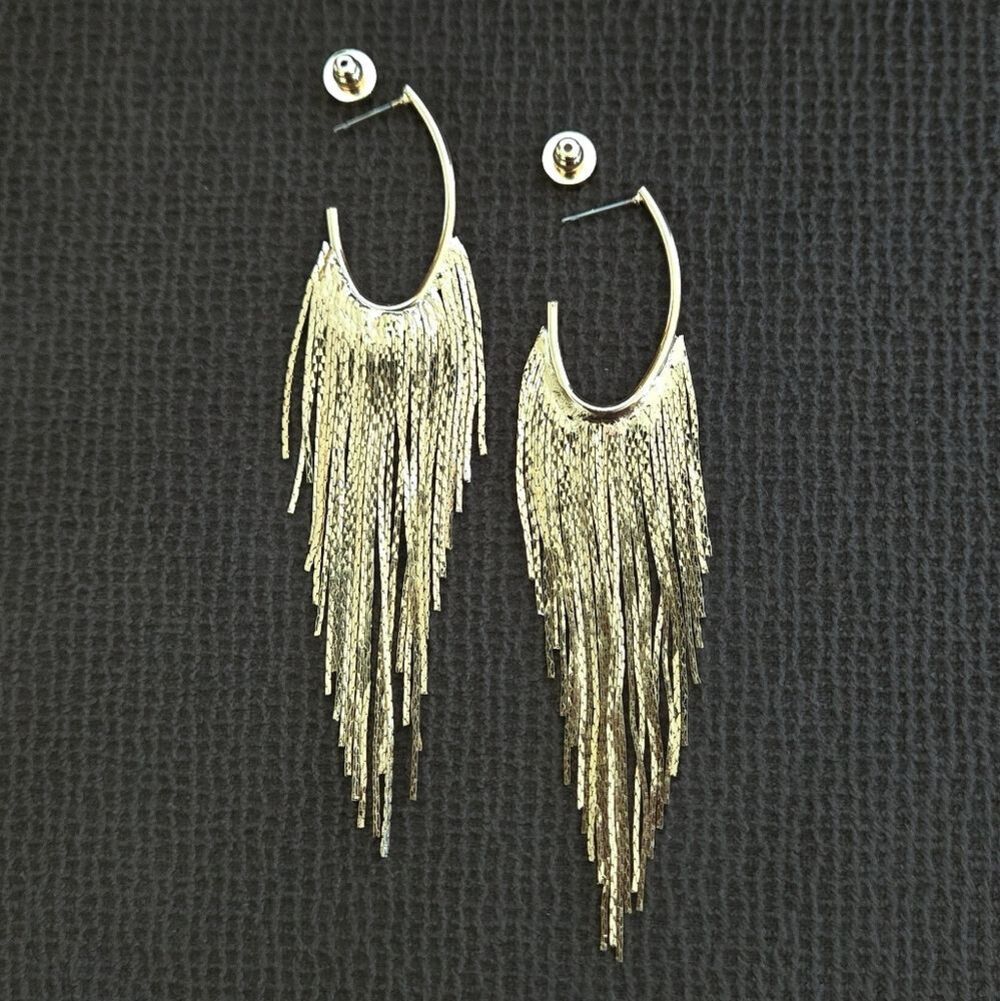 House🏠 of Harlow 1960 Dangling Gold💛 Cobra🐍 Chain⛓ Tassels Earrings - Picture 12 of 15